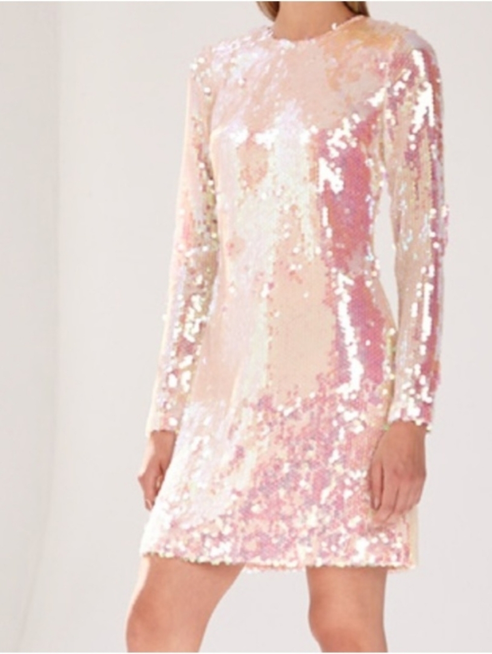 ML Monique Lhuillier Blush Pink Sequin Long Sleeve Shift Dress Size‎ 6